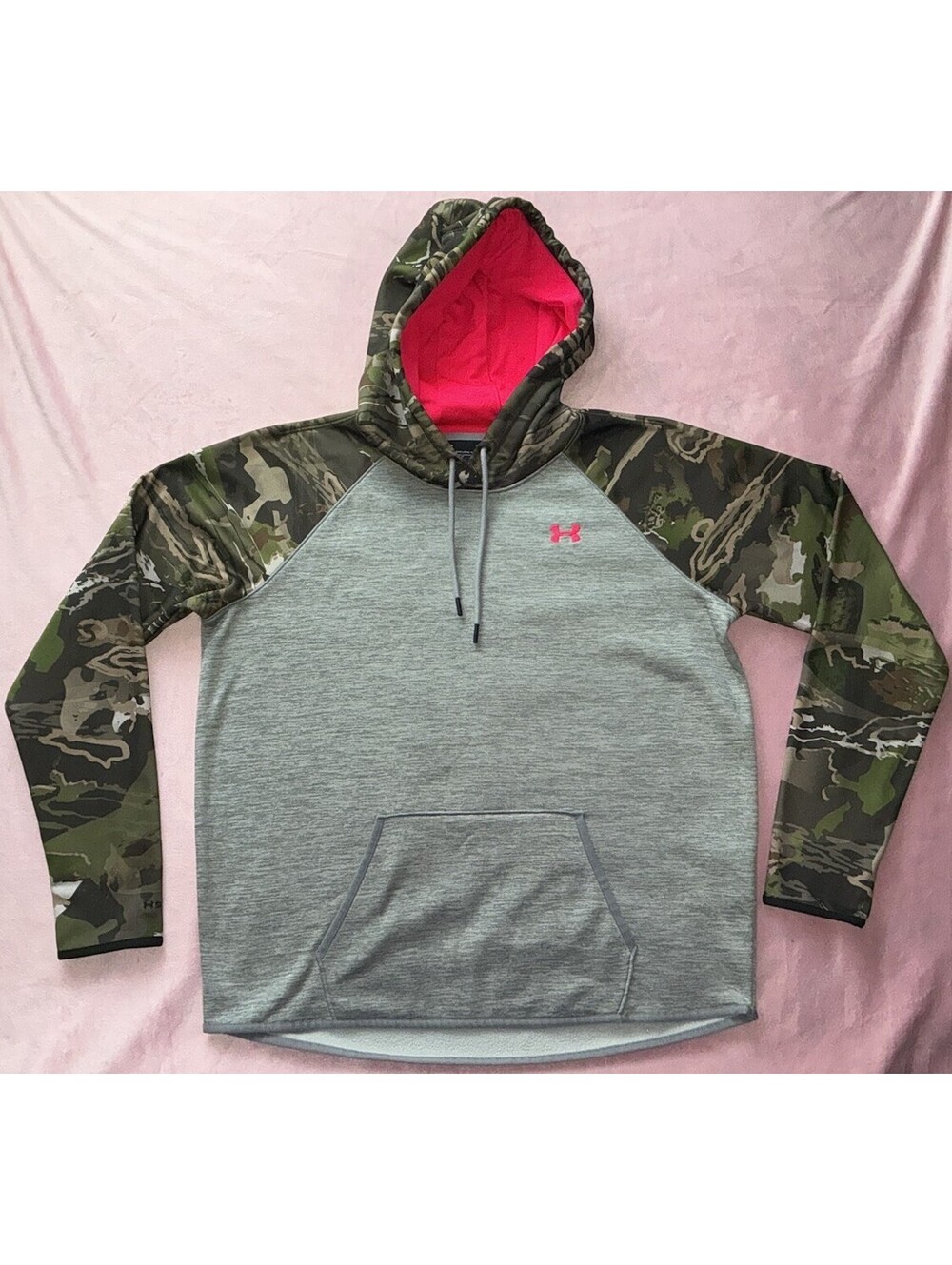 Under Armour Hoodie Gray Red Camo Pullover Sweatshirt Sweater ColdGear Size XL
